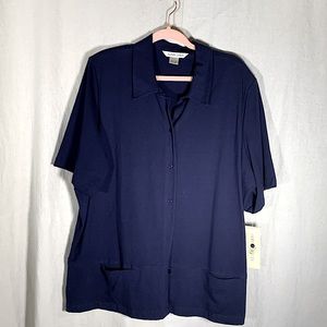 NWT Womens navy blue jacket 95% cotton 5% spandex button down size XL